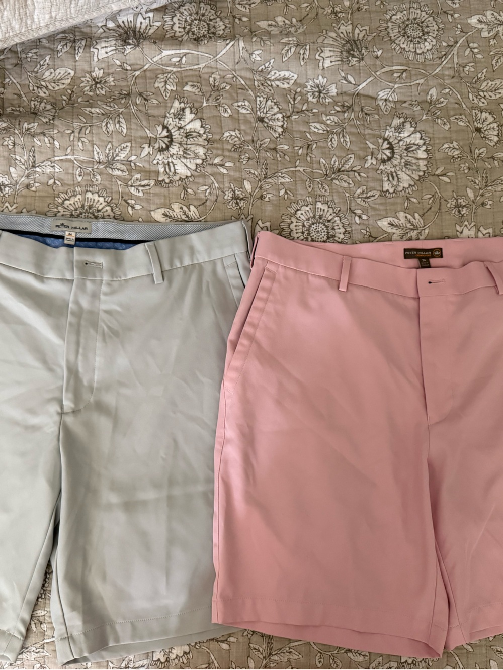 Peter Millar men’s 34 shorts. Stone snd pink. Performance material. Like new.,